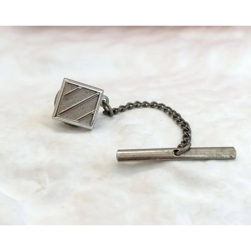Square Geometric Minimalist Silver Toned Vintage Men's Tie Tack